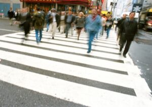 pedestrians crossing the street