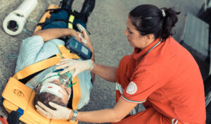 injured pedestrian on a stretcher in Loganville, GA